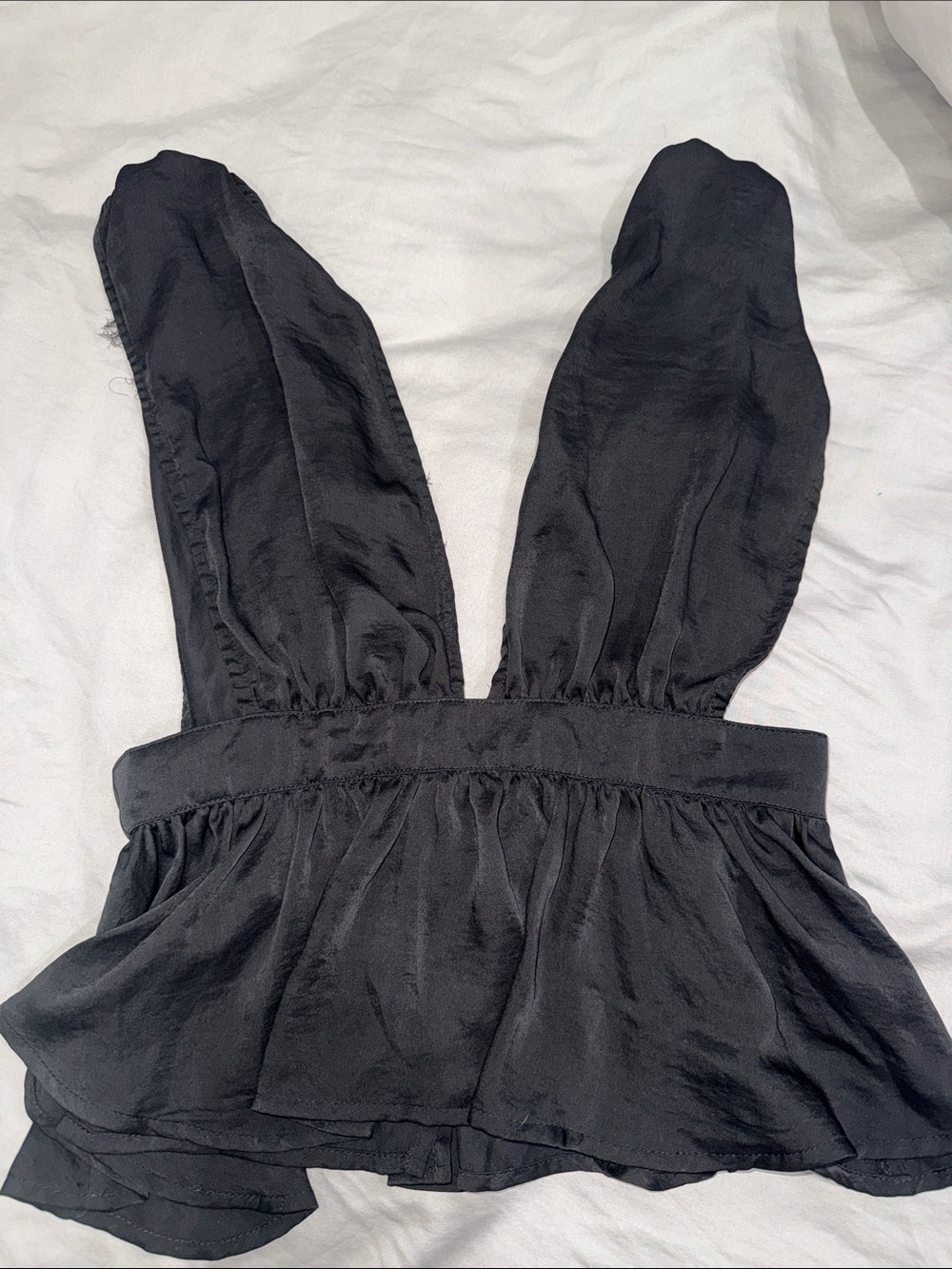 Satin Black V-Neck Peplum Cami Top